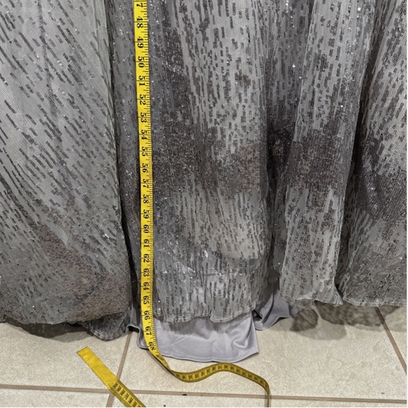 NWT$798 Mac Duggal [ 24 ] Jewel Encrusted Illusion Long Sleeve A-Line Gown Silve - Picture 14 of 17